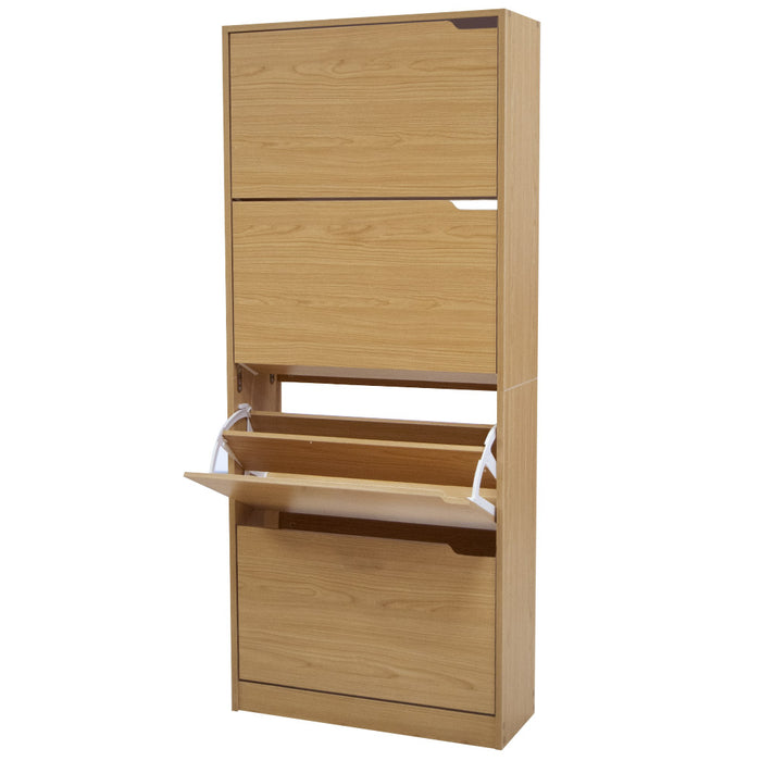 Scarpiera 4 Ante Doppia Profondità Salvaspazio Quercia 63x24 H150cm Legno Mdf