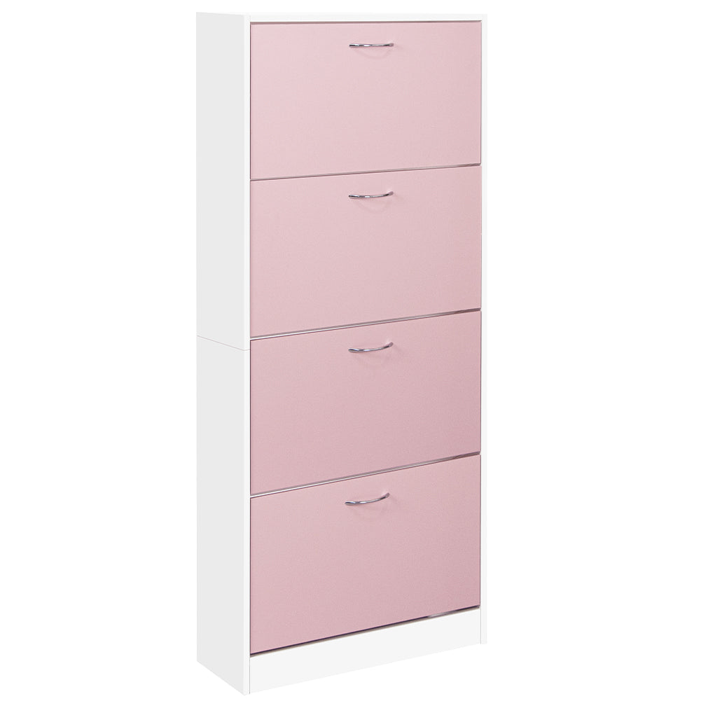 Scarpiera 4Ante Doppia Profondità Salvaspazio Rosa Bianco 63x24H150cm Legno mdf