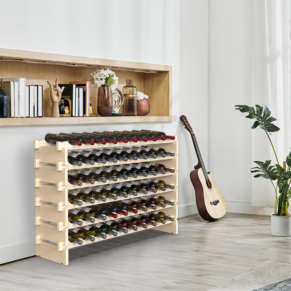 Porta Bottiglie Cantinetta Legno di Pino 6Piani 60 Scomparti 110x30 H80cm Casa Bar