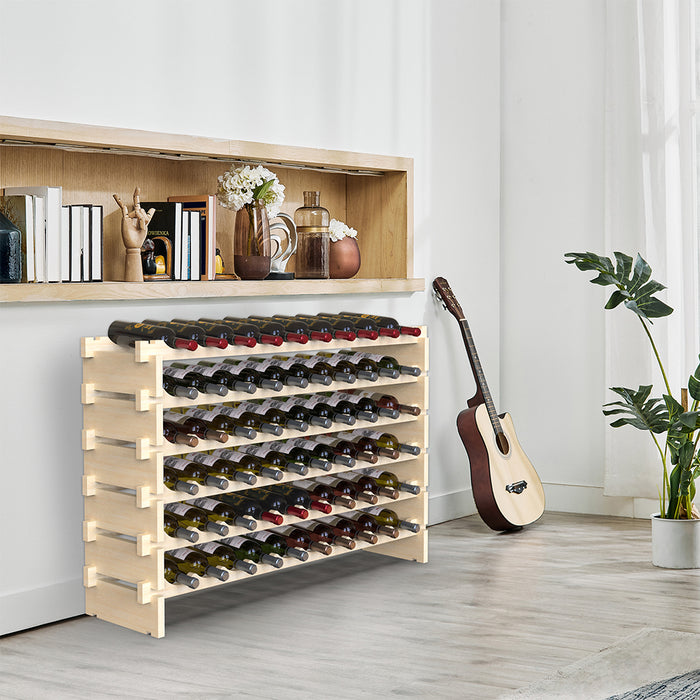 Porta Bottiglie Cantinetta Legno di Pino 6Piani 60 Scomparti 110x30 H80cm Casa Bar