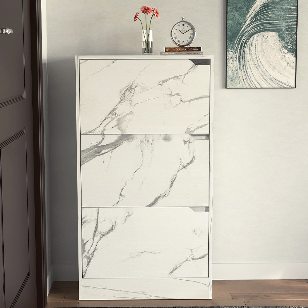 Scarpiera 3Ante Doppia Profondità Salvaspazio Bianco Marmo 63x24 H115cm Mdf