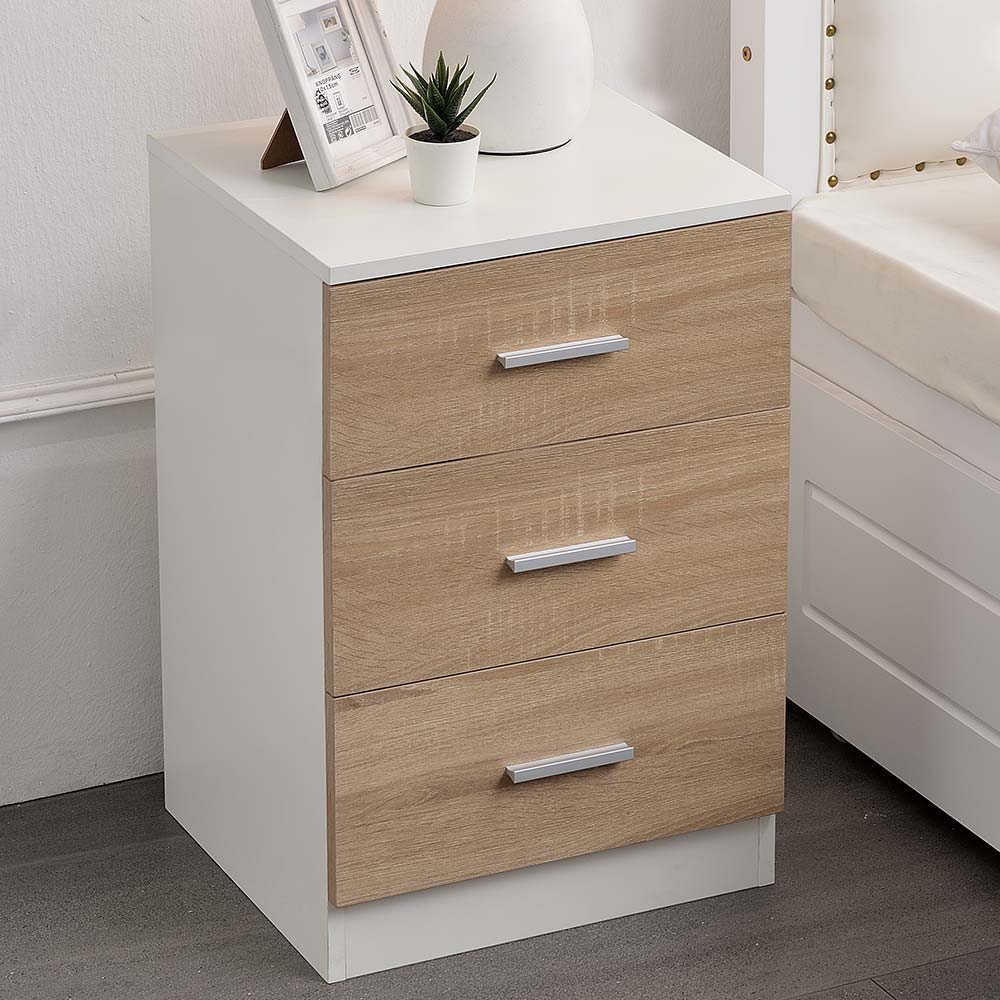 Comodino Mobiletto Cassettiera 3 Cassetti Design Moderno Legno Mdf Bianco Quercia
