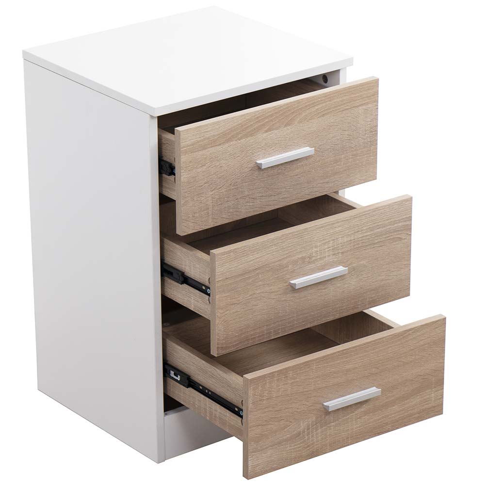 Comodino Mobiletto Cassettiera 3 Cassetti Design Moderno Legno Mdf Bianco Quercia