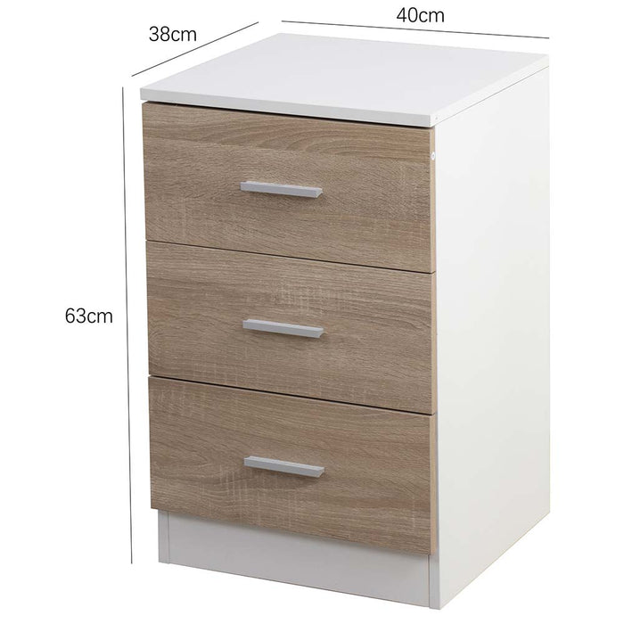 Comodino Mobiletto Cassettiera 3 Cassetti Design Moderno Legno Mdf Bianco Quercia
