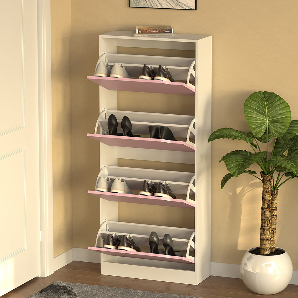 Scarpiera 4Ante Doppia Profondità Salvaspazio Bianco Rosa 63x24 H150cm Mdf