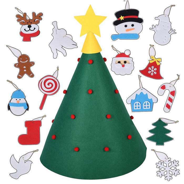 Albero di Natale Giocattolo in Feltro per Bambini 70 cm con 15 Addobbi Natalizi