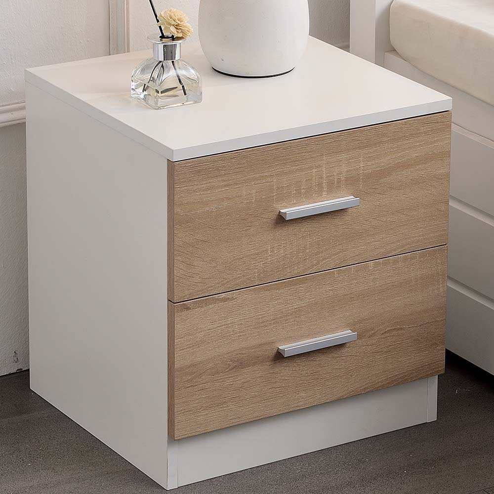 Comodino Mobiletto Cassettiera 2 Cassetti Design Moderno Legno Mdf Bianco Quercia