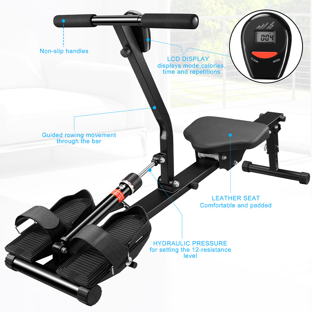 Vogatore Pieghevole Casa 12 Livelli Resistenza Display LCD Fitness Portata 120kg