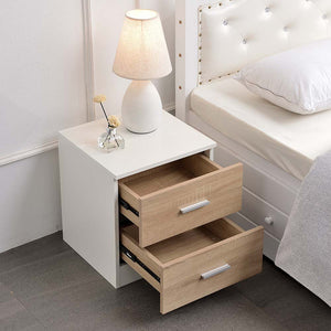 Comodino Mobiletto Cassettiera 2 Cassetti Design Moderno Legno Mdf Bianco Quercia