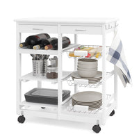 Carrello Cucina Legno con Cassetti Portabottiglie Mensole e Cestelli Portafrutta Bianco