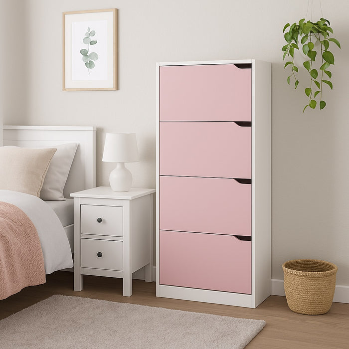 Scarpiera 4Ante Doppia Profondità Salvaspazio Bianco Rosa 63x24 H150cm Mdf