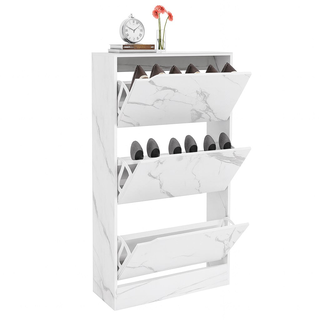 Scarpiera 3Ante Doppia Profondità Salvaspazio Bianco Marmo 63x24 H115cm Mdf