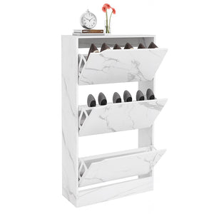 Scarpiera 3Ante Doppia Profondità Salvaspazio Bianco Marmo 63x24 H115cm Mdf