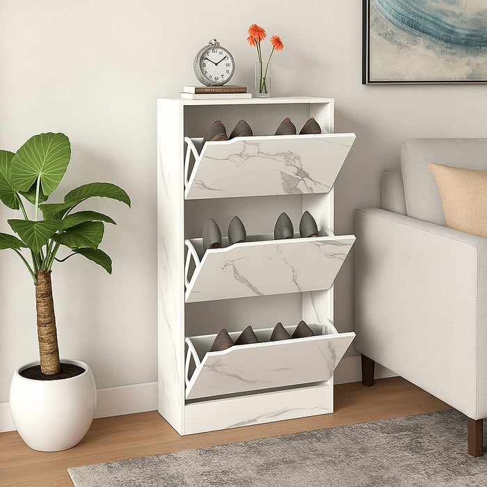 Scarpiera 3Ante Doppia Profondità Salvaspazio Bianco Marmo 63x24 H115cm Mdf