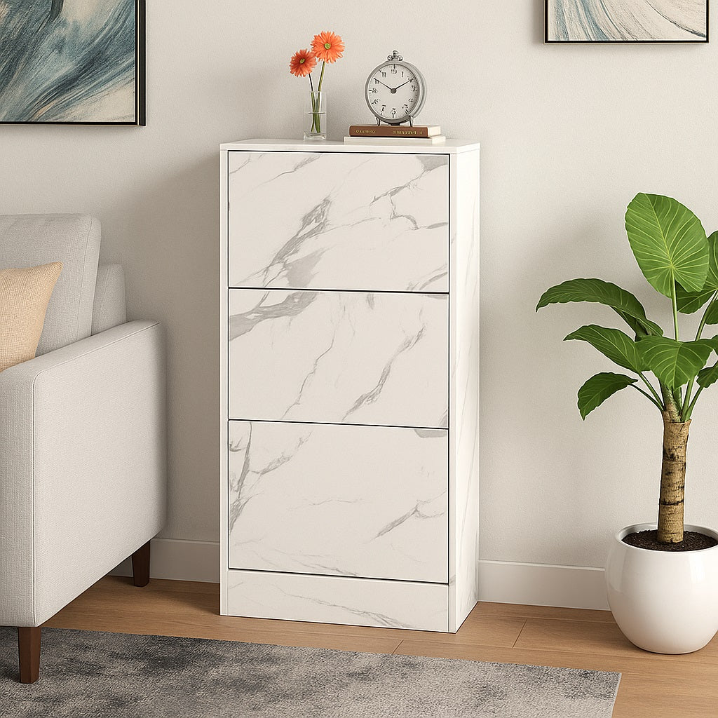 Scarpiera 3Ante Doppia Profondità Salvaspazio Bianco Marmo 63x24 H115cm Mdf