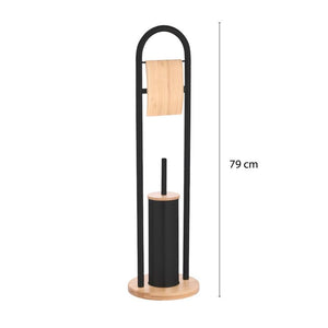 JAPAN PORTA SCOPINO E PORTAROTOLO NERO CON COMPONENTI IN LEGNO