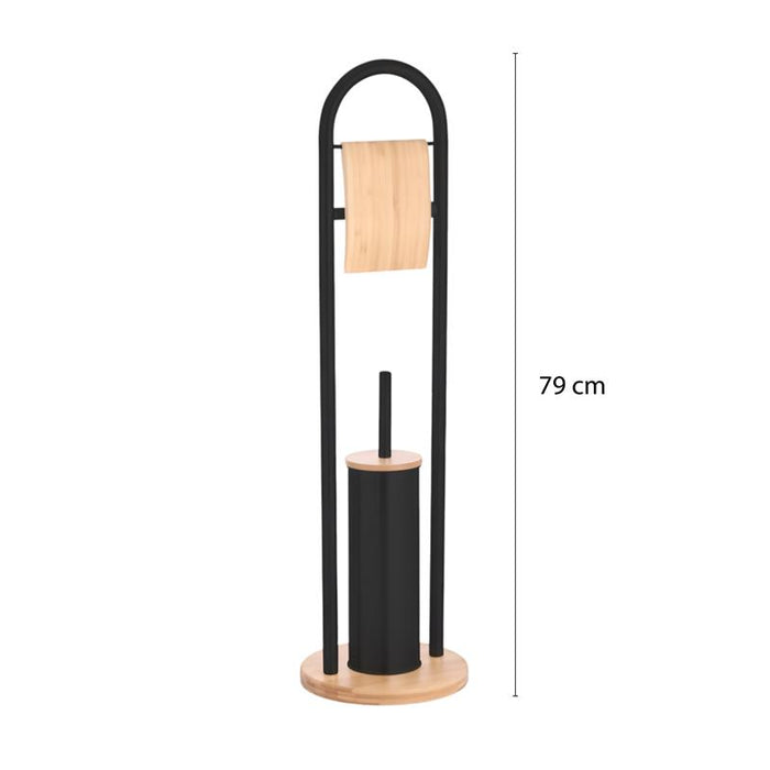 JAPAN PORTA SCOPINO E PORTAROTOLO NERO CON COMPONENTI IN LEGNO