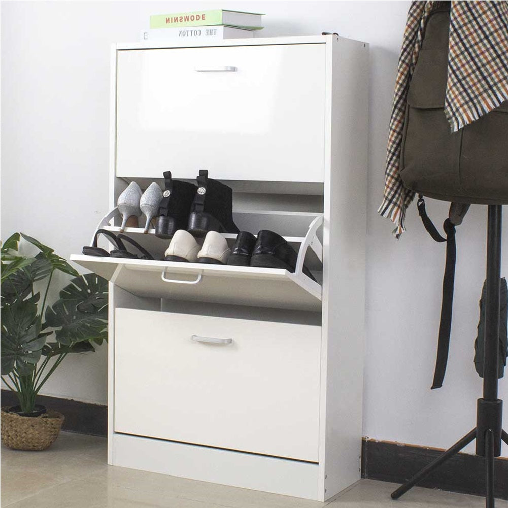 Scarpiera 3Ante Doppia Profondità Salvaspazio Bianco Lucido 63x24H150cm Legno mdf