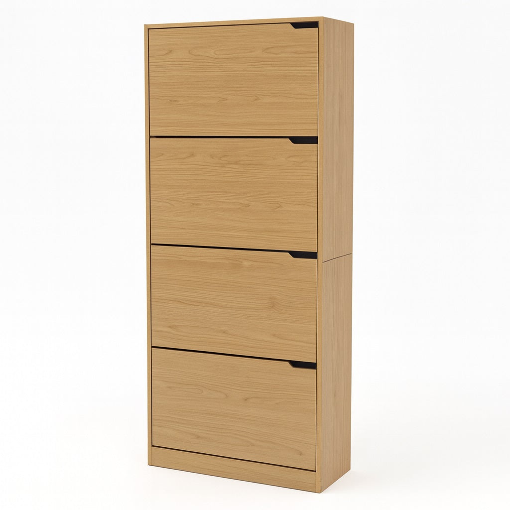 Scarpiera 4 Ante Doppia Profondità Salvaspazio Quercia 63x24 H150cm Legno Mdf