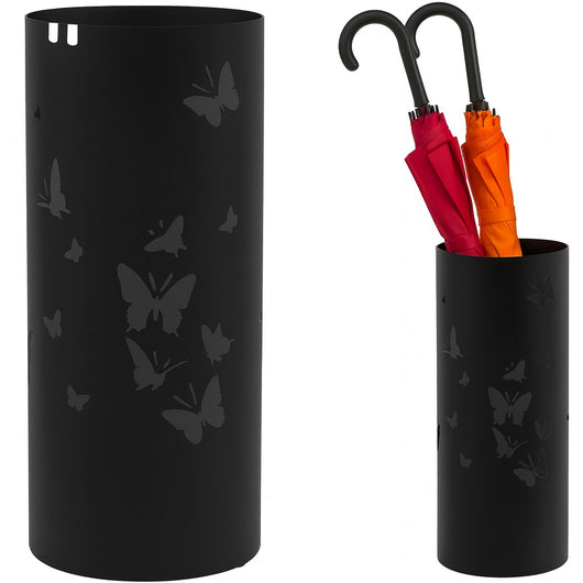 Porta Ombrelli Decorato H. 49 cm Metallo Verniciato Interno Esterno con Vaschetta Salvagoccia