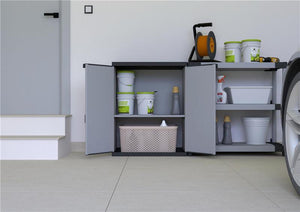 ARMADIO BASSO IN RESINA CON RIPIANI 2 ANTE PER INTERNO E ESTERNO 68X40X85 CM