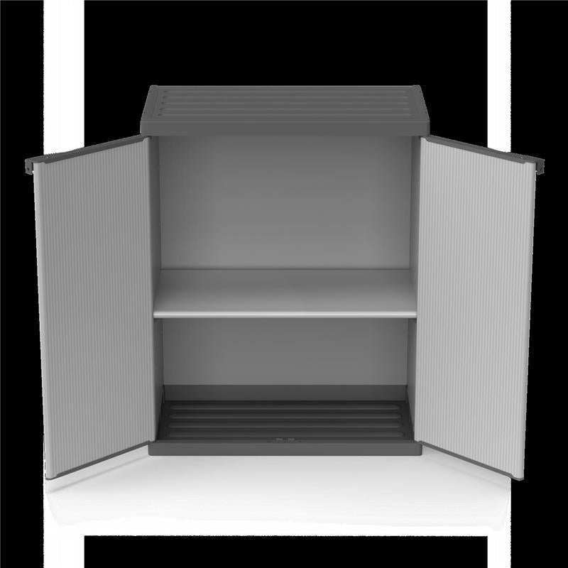 ARMADIO BASSO IN RESINA CON RIPIANI 2 ANTE PER INTERNO E ESTERNO 68X40X85 CM