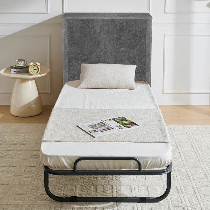 Mobile Letto a Scomparsa Singolo Salvaspazio con Materasso Incluso Pieghevole Grigio