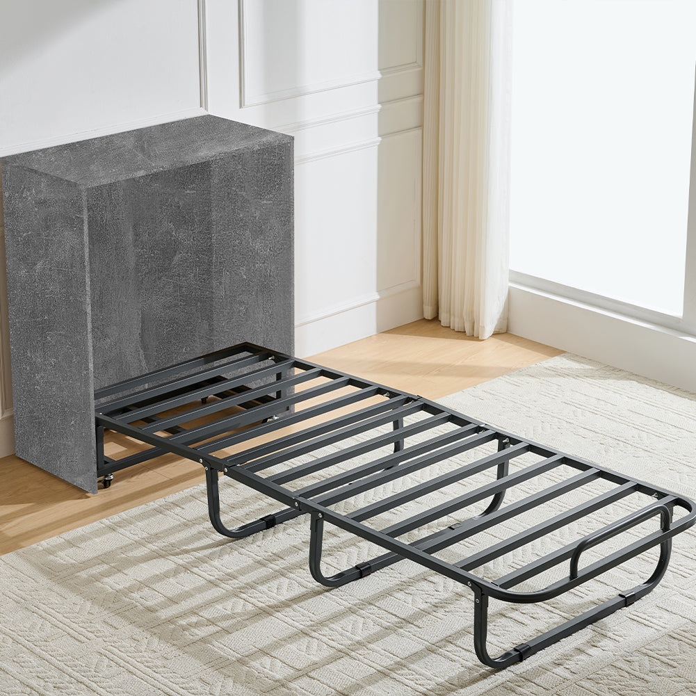 Mobile Letto a Scomparsa Singolo Salvaspazio con Materasso Incluso Pieghevole Grigio