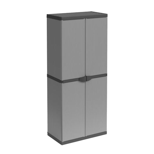 ARMADIO PORTASCOPE IN RESINA 2 ANTE RIPIANI REGOLABILI PER INTERNO E ESTERNO 68X40X165 CM GRIGIO SCURO