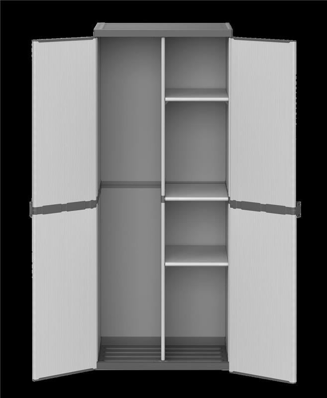 ARMADIO PORTASCOPE IN RESINA 2 ANTE RIPIANI REGOLABILI PER INTERNO E ESTERNO 68X40X165 CM GRIGIO SCURO