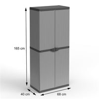 ARMADIO PORTASCOPE IN RESINA 2 ANTE RIPIANI REGOLABILI PER INTERNO E ESTERNO 68X40X165 CM GRIGIO SCURO