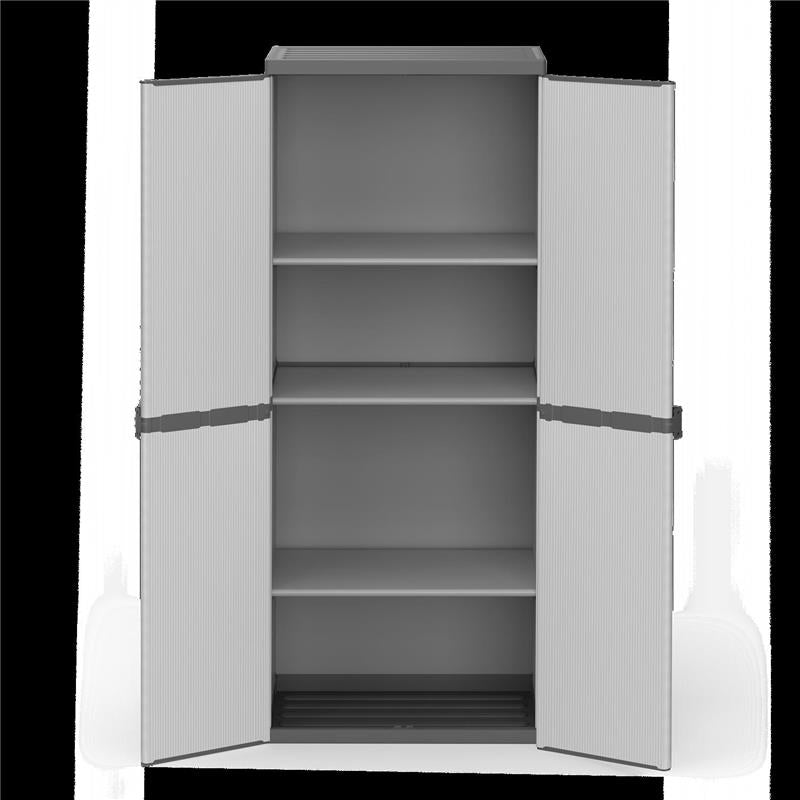 ARMADIO IN RESINA CON RIPIANI 2 ANTE DA INTERNO E ESTERNO 68X40X165 CM GRIGIO CHIARO