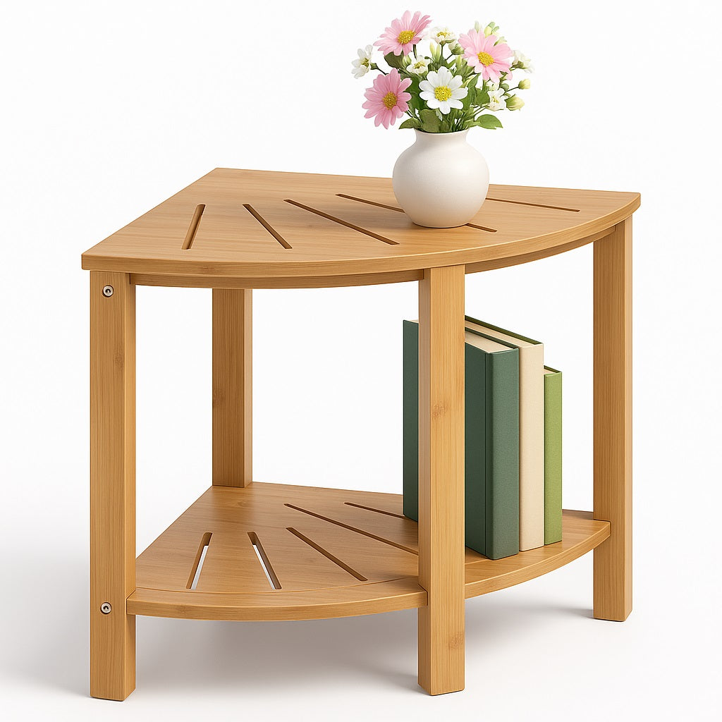 Scaffale in Legno Bambù 40x40 H 43 cm Multiuso 2 Ripiani Camera Ingresso Bagno