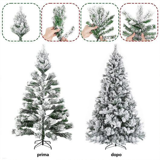 Albero di Natale Innevato Bianco Foltissimo 150cm 550 Rami Pvc Ignifugo