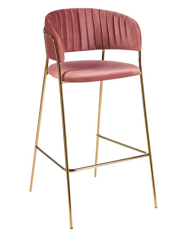 SGABELLO IN VELLUTO ROSA CON STRUTTURA E PIEDI IN METALLO COLOR ORO MISURE: 55X46X108/78 CM