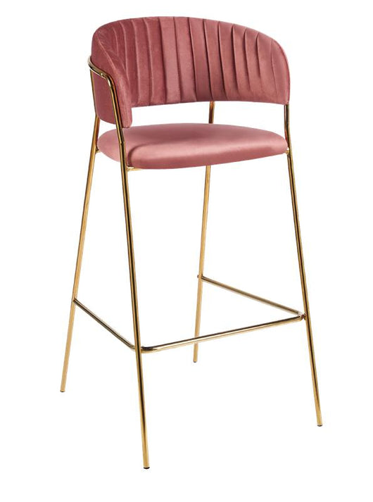 SGABELLO IN VELLUTO ROSA CON STRUTTURA E PIEDI IN METALLO COLOR ORO MISURE: 55X46X108/78 CM