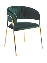 SEDIA IN VELLUTO VERDE CON STRUTTURA E PIEDI IN METALLO COLOR ORO MISURE: 58X46X78/46 CM