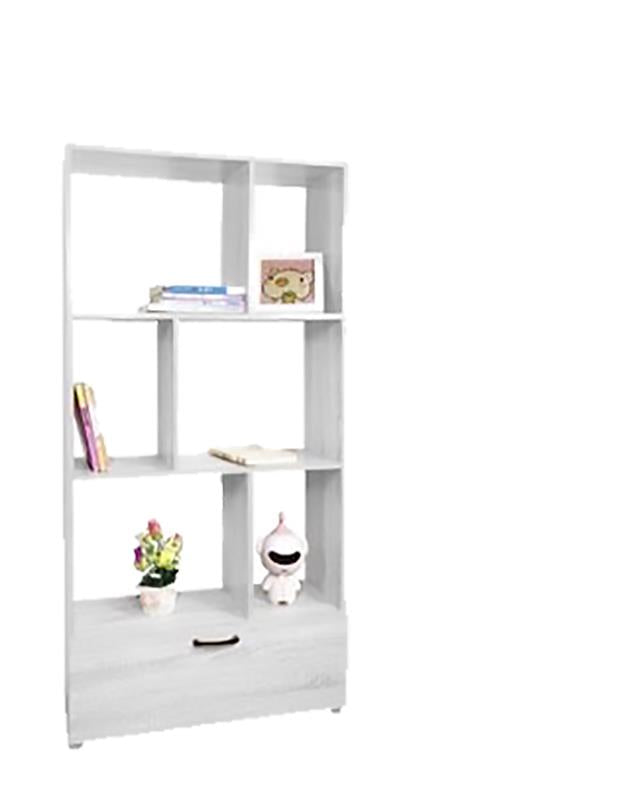 LIBRERIA IN LEGNO BIANCO MODERNA CON 6 RIPIANI SFALSATI E UN CASSETTO DIMENSIONI 70X24X140 CM