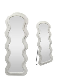 SPECCHIO ONDULATO IN VELLUTO BIANCO CON PIEDE E GANCI PER APPENDEREMISURE: 60X160CM