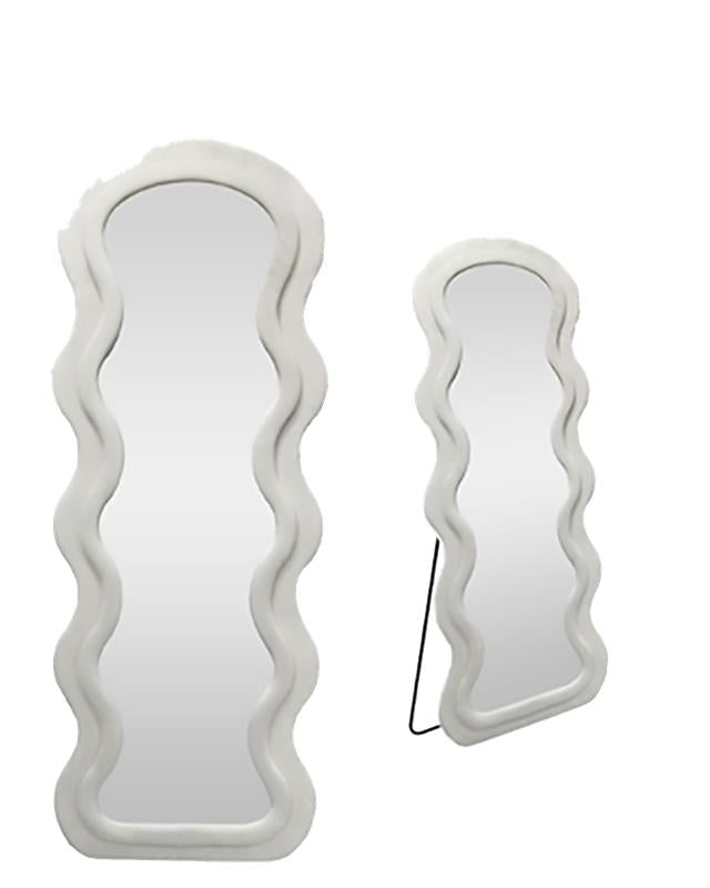 SPECCHIO ONDULATO IN VELLUTO BIANCO CON PIEDE E GANCI PER APPENDEREMISURE: 60X160CM