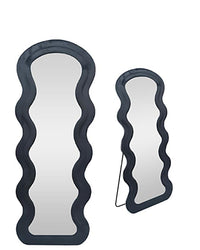 SPECCHIO ONDULATO IN VELLUTO NERO CON PIEDE E GANCI PER APPENDERE MISURE: 60X160CM