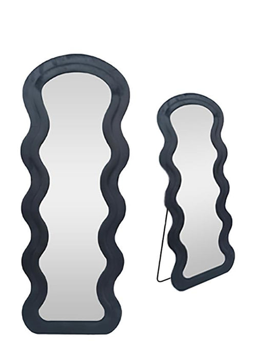 SPECCHIO ONDULATO IN VELLUTO NERO CON PIEDE E GANCI PER APPENDERE MISURE: 60X160CM