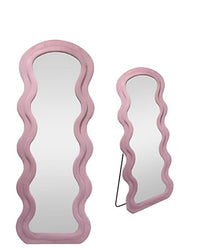 SPECCHIO ONDULATO IN VELLUTO ROSA CON PIEDE E GANCI PER APPENDERE MISURE: 60X160CM