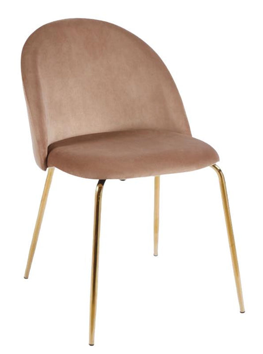 SEDIA IN VELLUTO MARRONE CON PIEDI IN METALLO COLOR ORO MISURE: 42X53,5X86,5/47 CM