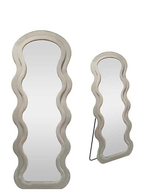 SPECCHIO ONDULATO IN VELLUTO GRIGIO CON PIEDE E GANCI PER APPENDERE MISURE: 60X160 CM
