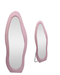 SPECCHIO ONDA IN VELLUTO ROSA CON PIEDE E GANCI PER APPENDER EMISURE: 60X160 CM