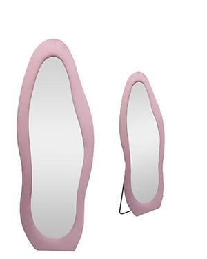 SPECCHIO ONDA IN VELLUTO ROSA CON PIEDE E GANCI PER APPENDER EMISURE: 60X160 CM