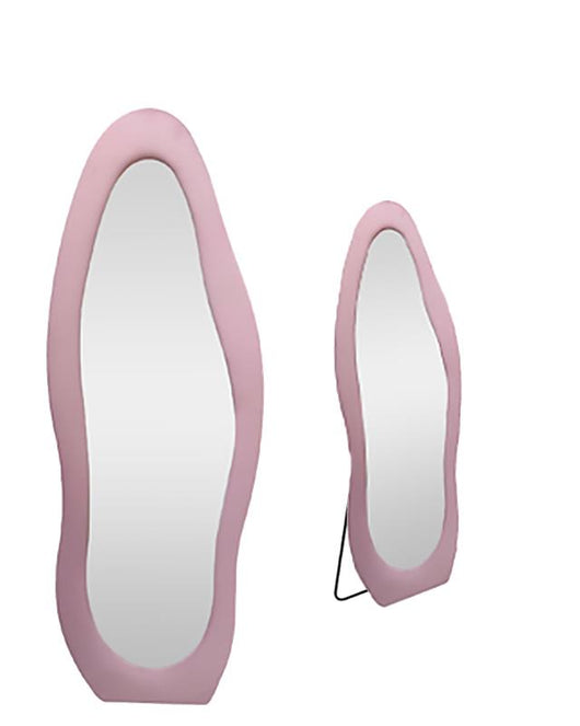 SPECCHIO ONDA IN VELLUTO ROSA CON PIEDE E GANCI PER APPENDER EMISURE: 60X160 CM