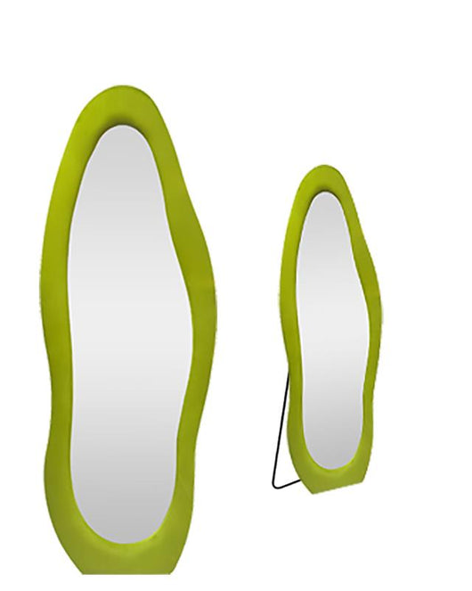 SPECCHIO ONDA IN VELLUTO VERDE CON PIEDE E GANCI PER APPENDERE MISURE: 60X160 CM
