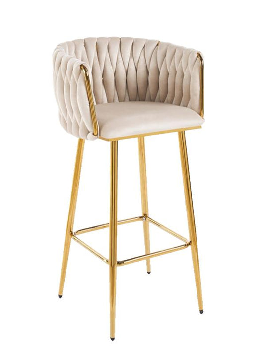 SGABELLO IN VELLUTO BEIGE CON STRUTTURA E PIEDI IN METALLO COLOR ORO MISURE:44X47X98 CM